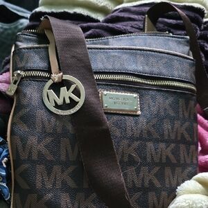 Rehab Michael Kors Dark Brown MK Logo Crossbody Call Outs In Pics